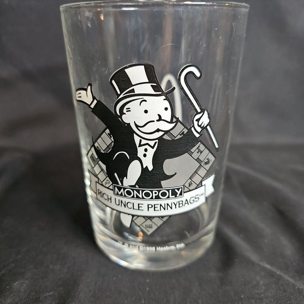 Vintage 1996 -McDonald’s Monopoly-Glass Cup Rich Uncle Pennybags Glass-Collect